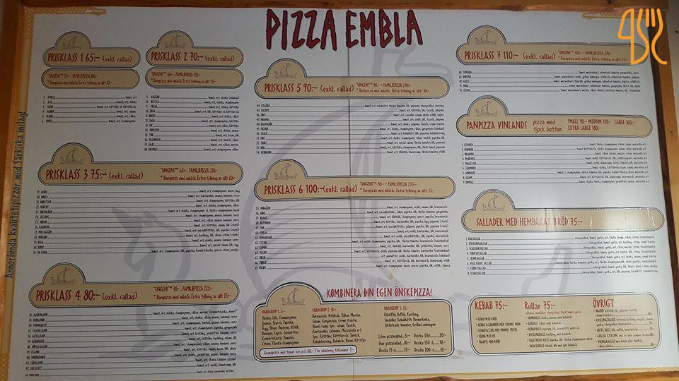 Pizza Embla Meny