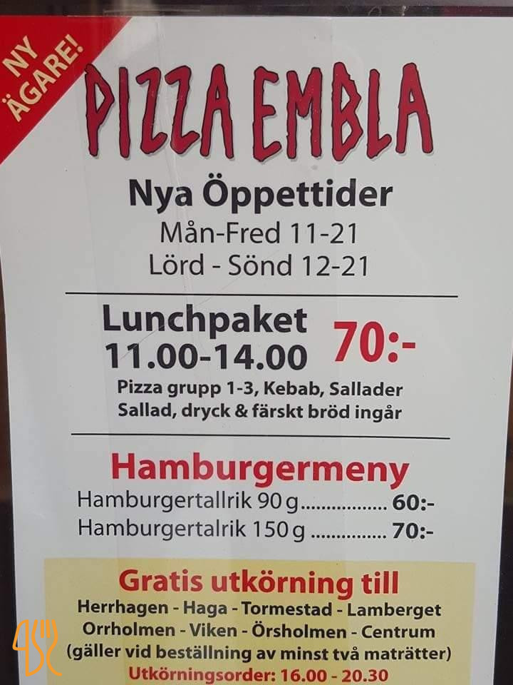Pizza Embla Meny
