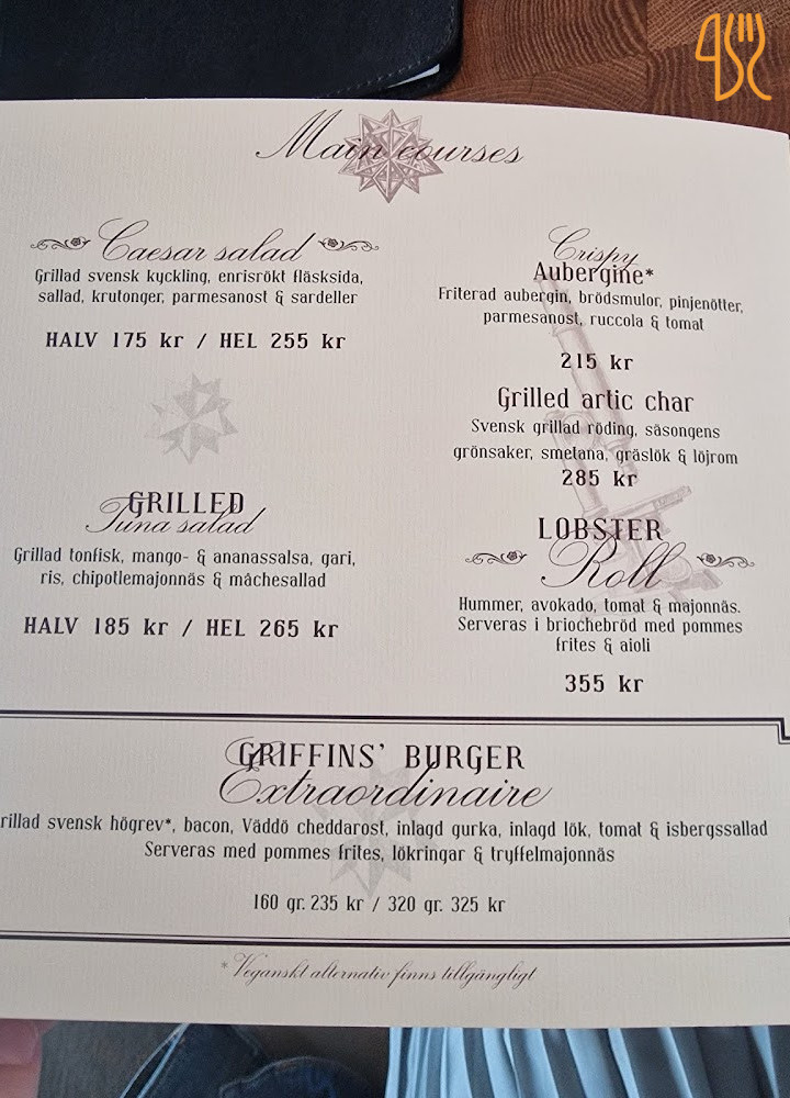 Griffins Steakhouse Meny
