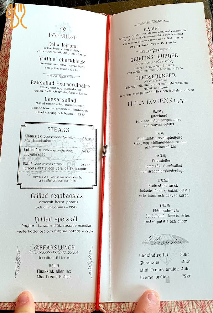 Griffins Steakhouse Meny
