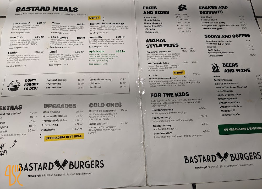 Bastard Burgers Meny
