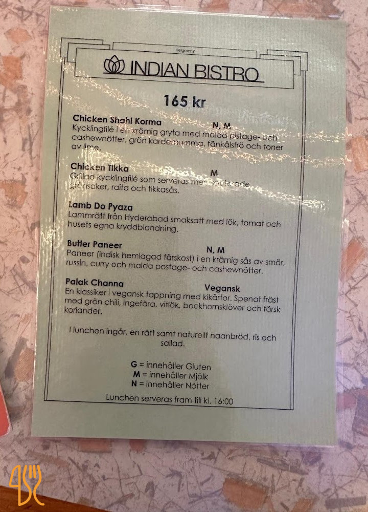 Indian Bistro Meny