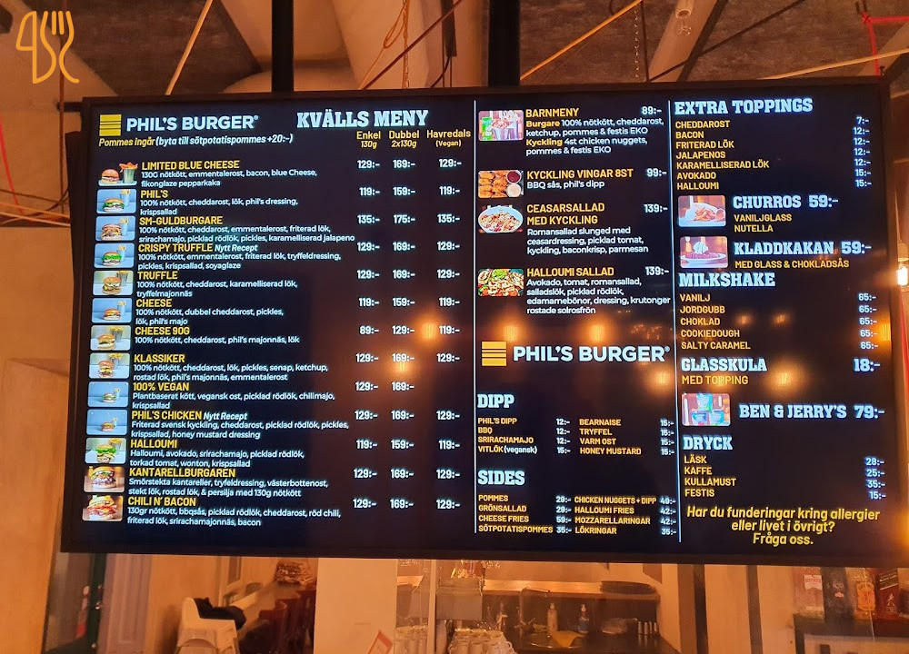 Phil's Burger Eskilstuna Meny