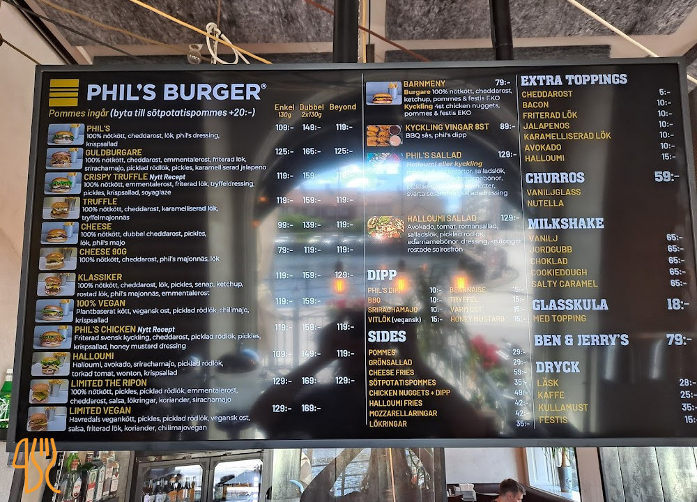 Phil's Burger Eskilstuna Meny