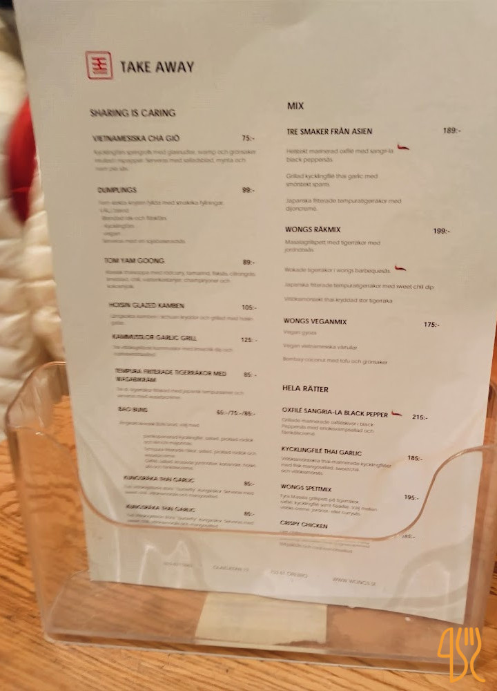 Restaurang Wongs Meny