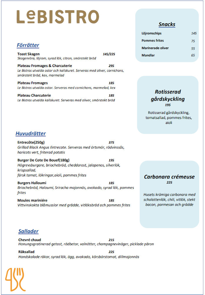 Le Bistro Meny