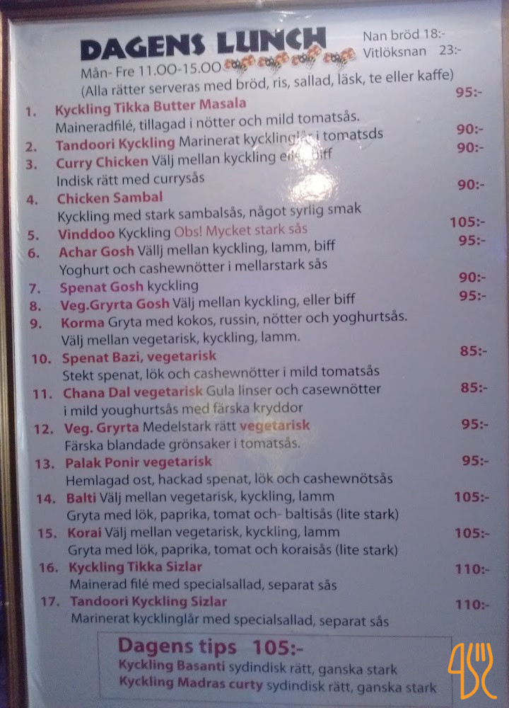 Samrat Of India Indisk Restaurang Meny