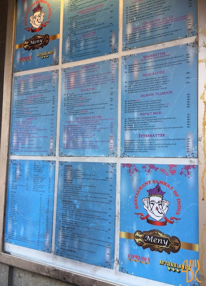 Samrat Of India Indisk Restaurang Meny