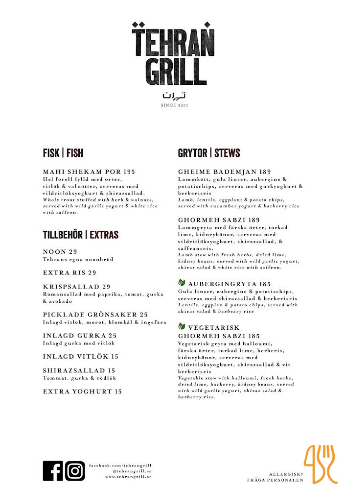 Tehran Grill Meny