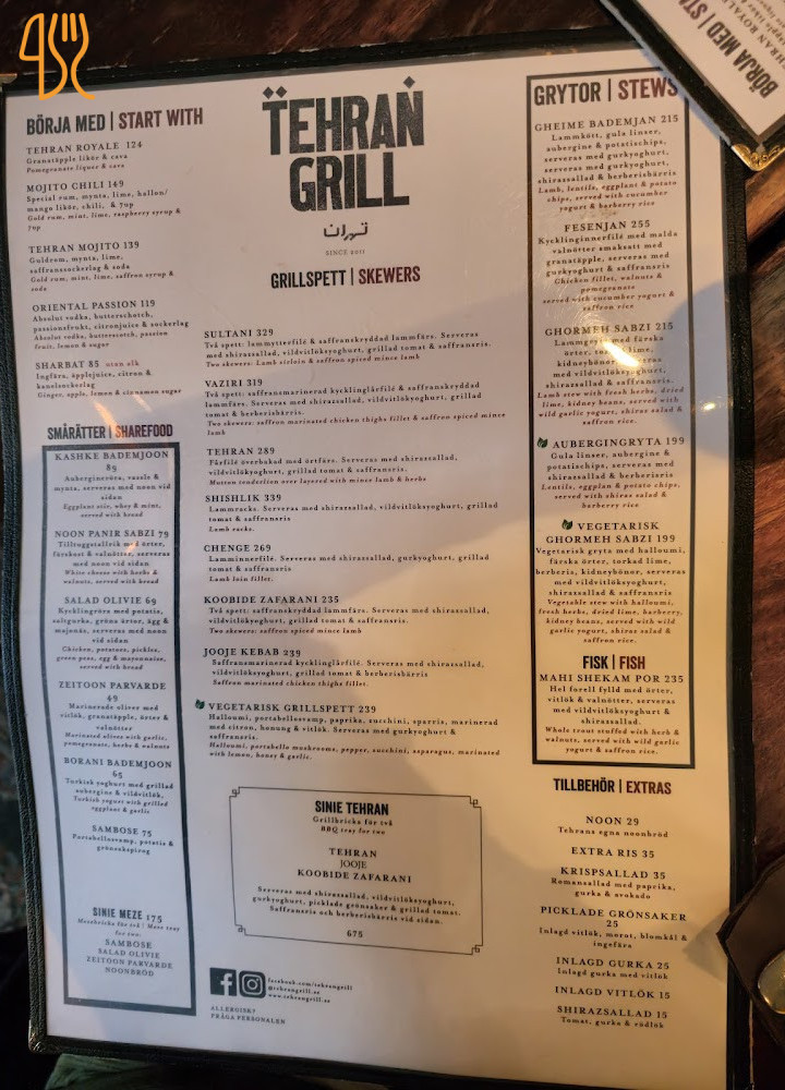 Tehran Grill Meny