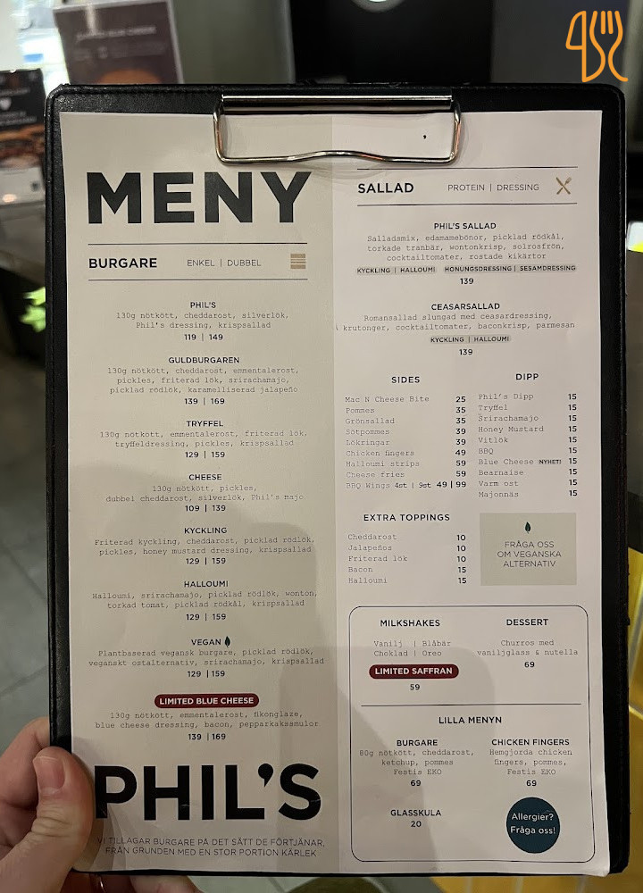 Phil's Burger Meny
