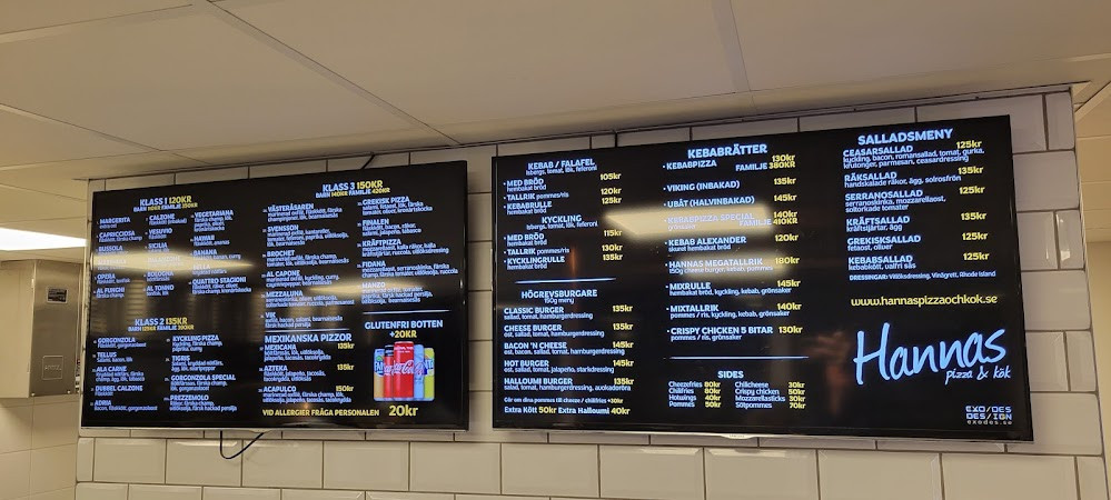 Hannas Pizza Kök Meny