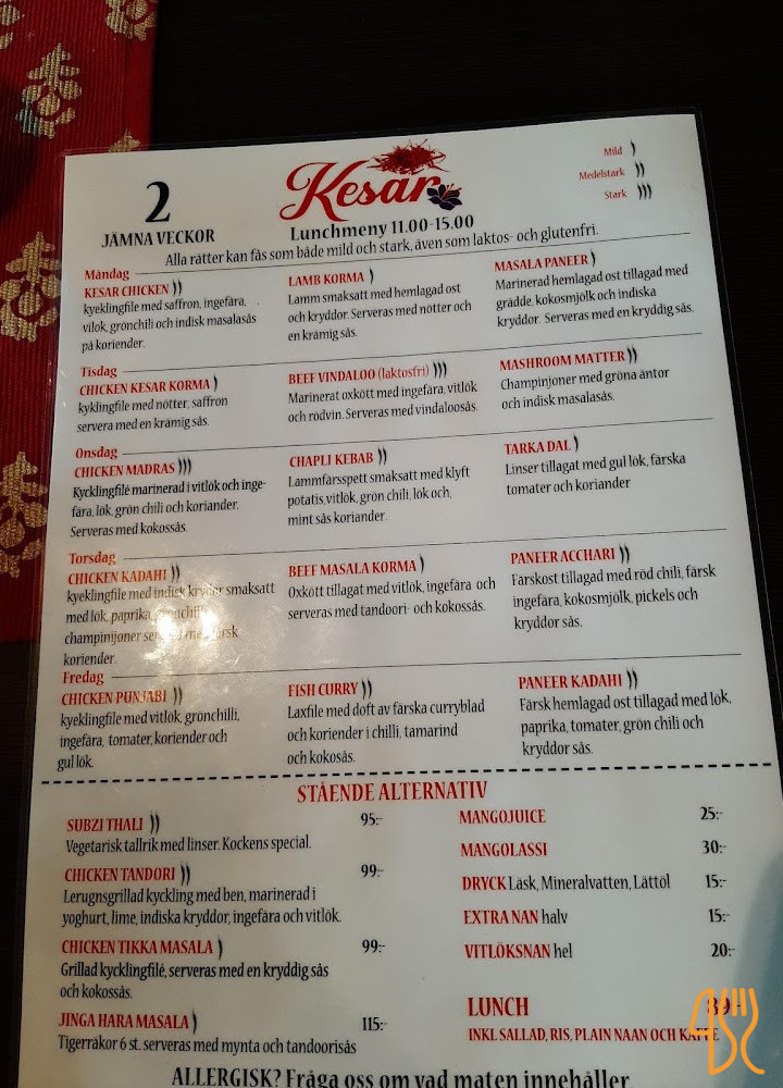 Kesar Indien Restaurang Stenungsund Meny