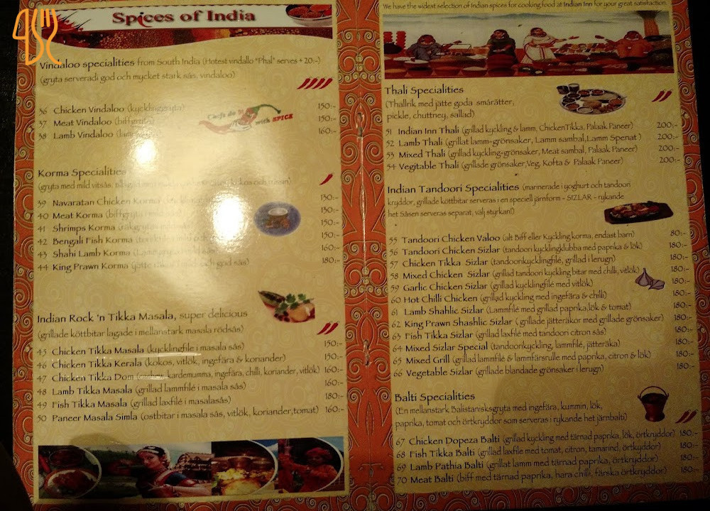 Restaurang Indian Inn Meny