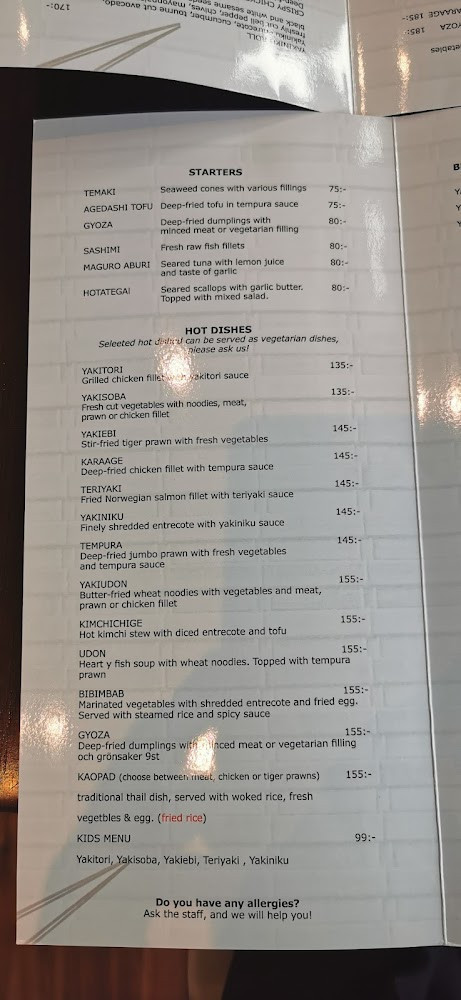 Tezukuri Sushi Meny