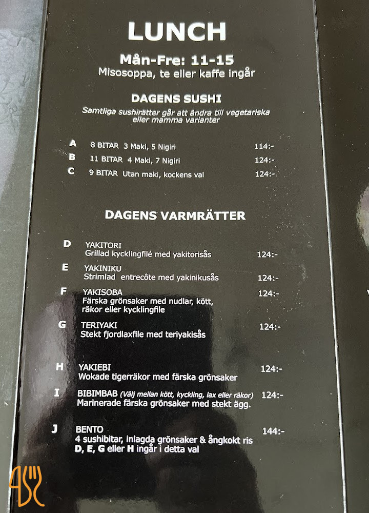 Tezukuri Sushi Meny
