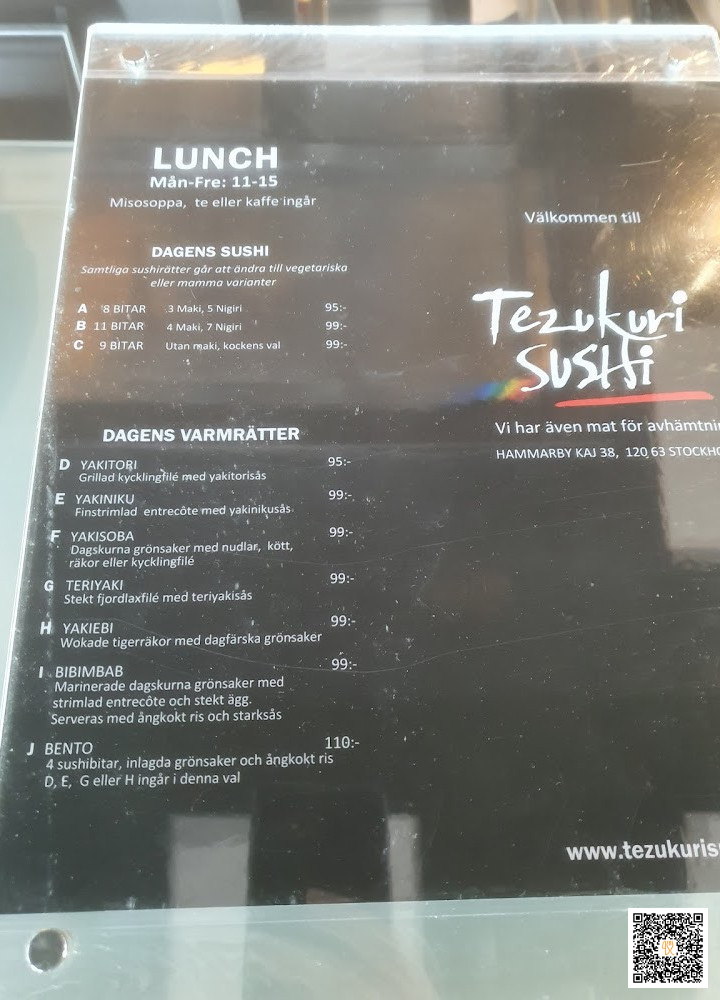 Tezukuri Sushi Meny