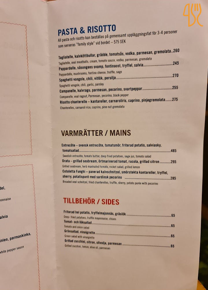Taverna Brillo Meny