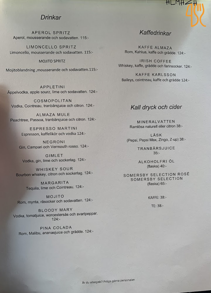 Restaurang Almaza Meny