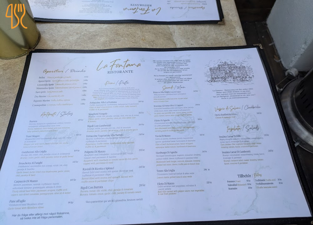 La Fontana Italiensk Restaurang Visby Meny