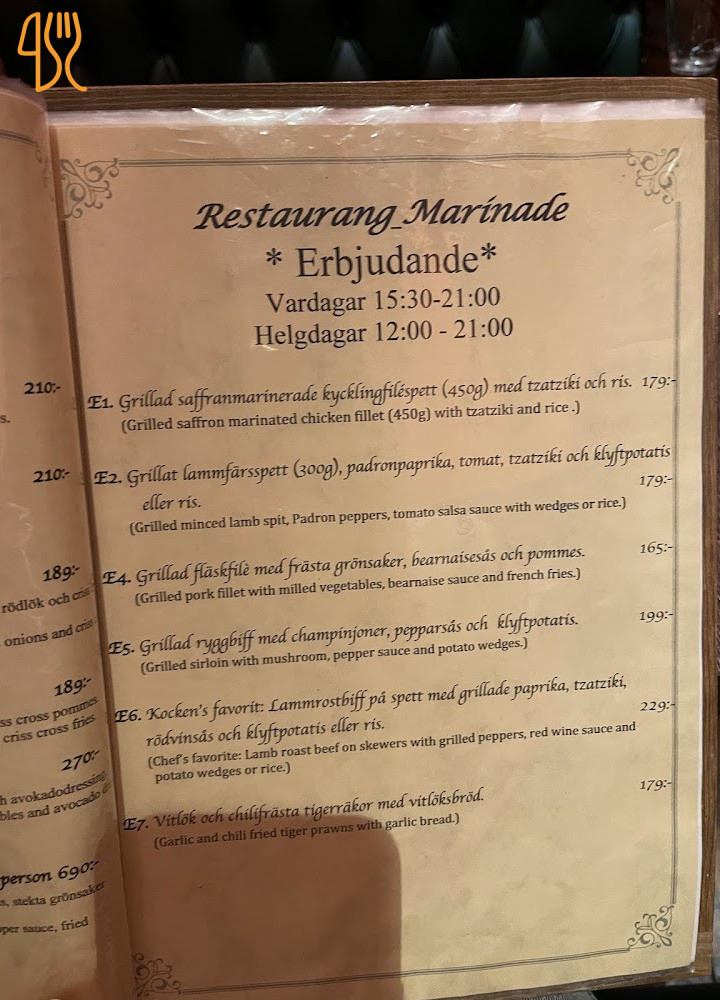 Marinade Meny