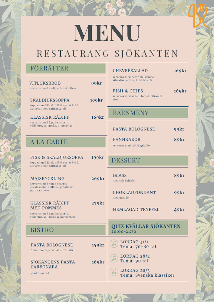 Restaurang Sjökanten By Kronocamping Meny