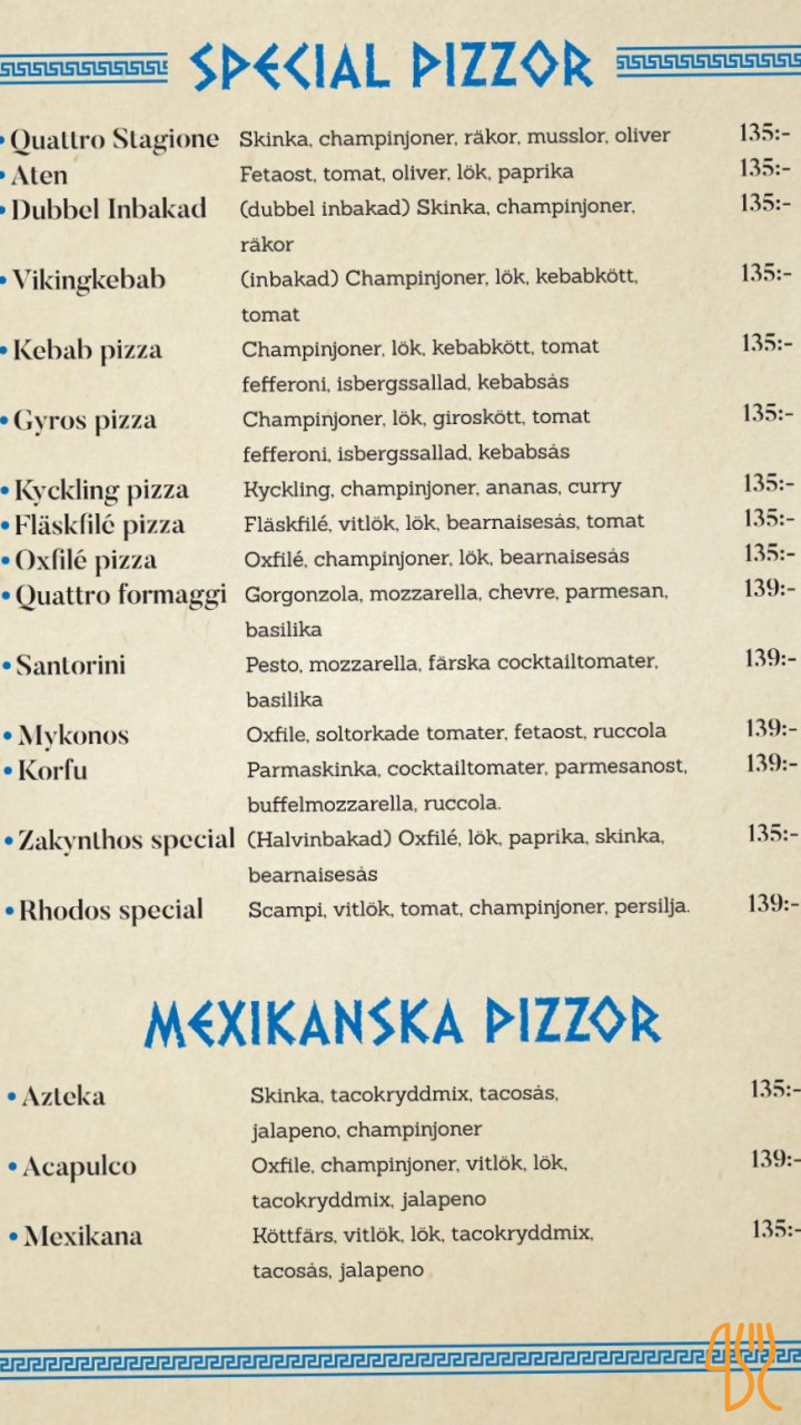 Rhodos Kolgrill Meny