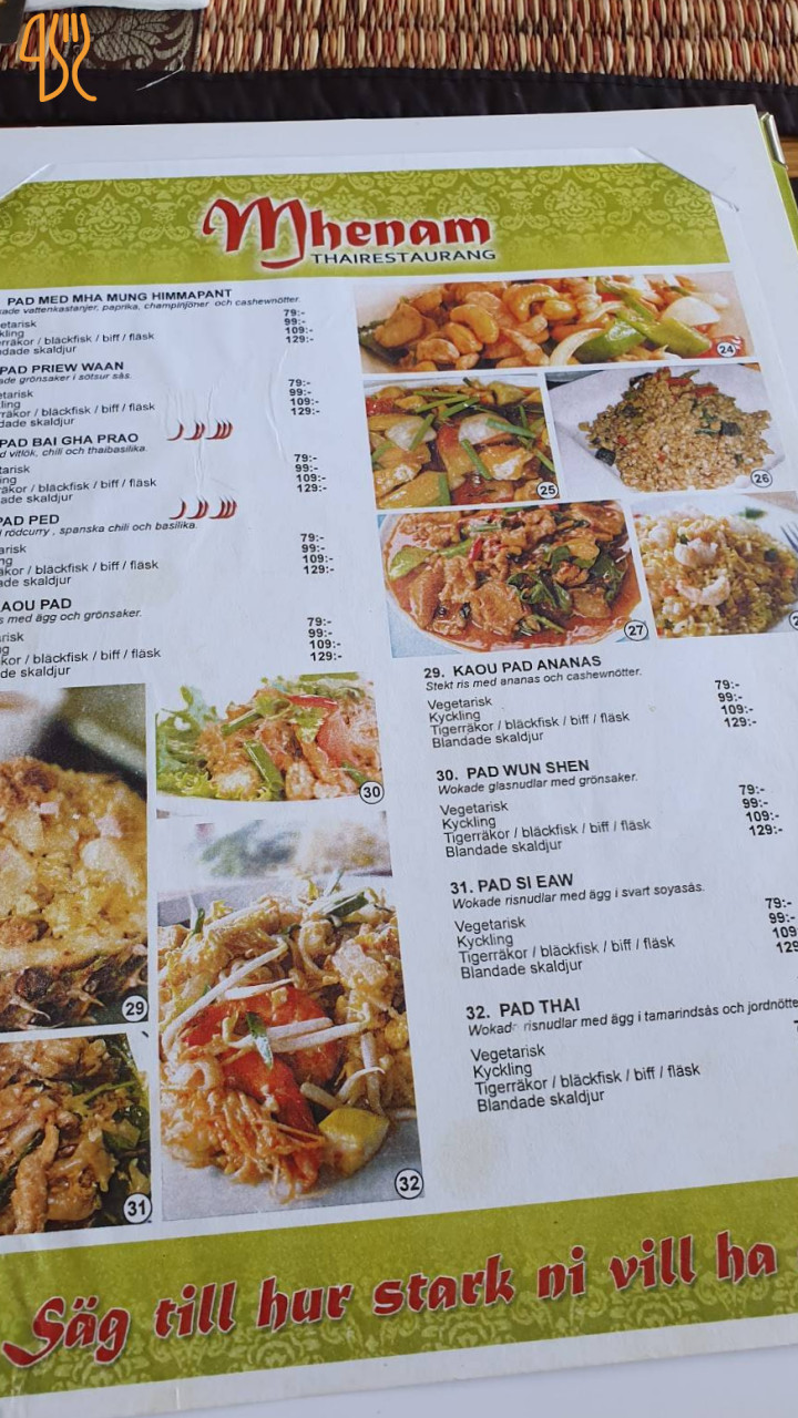 Thai Restaurang Mhenam Meny
