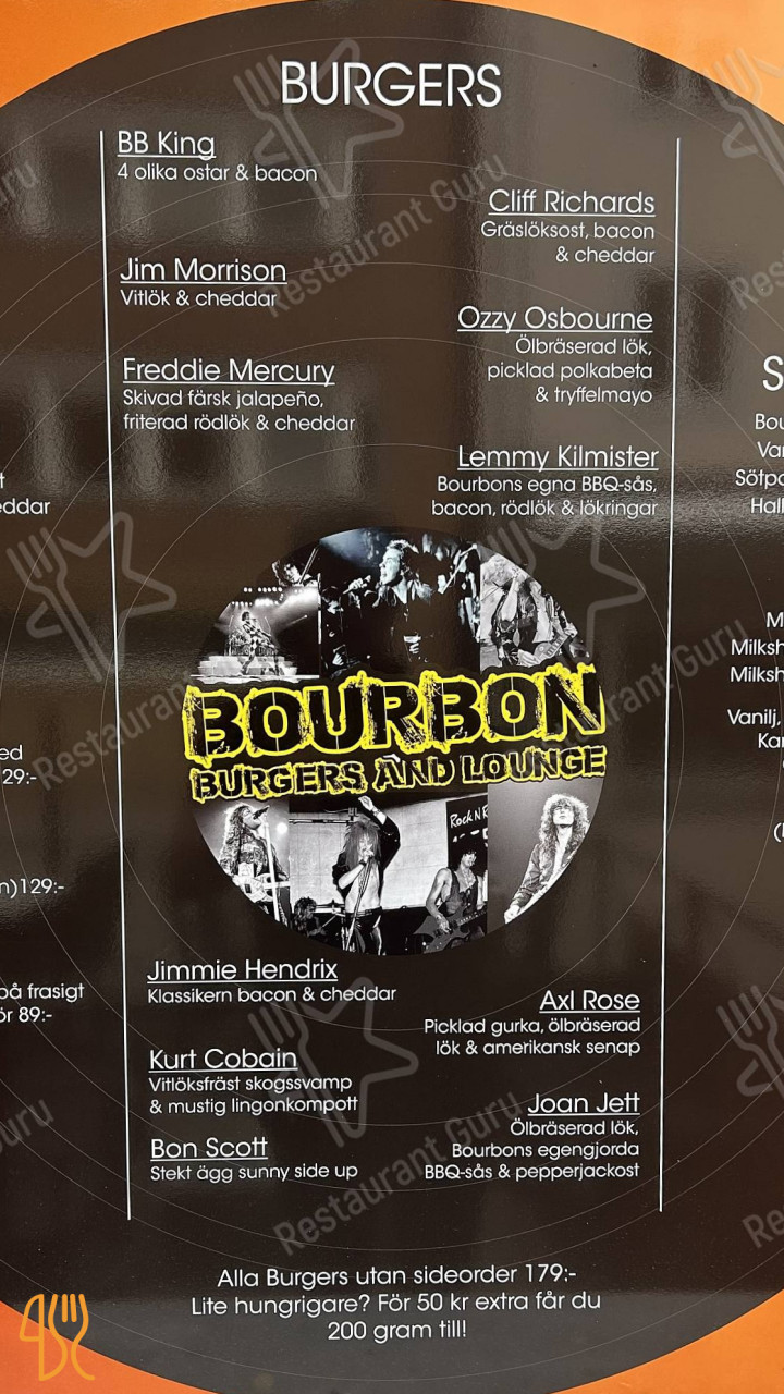 Bourbon Burgers, Cigars Lounge Meny