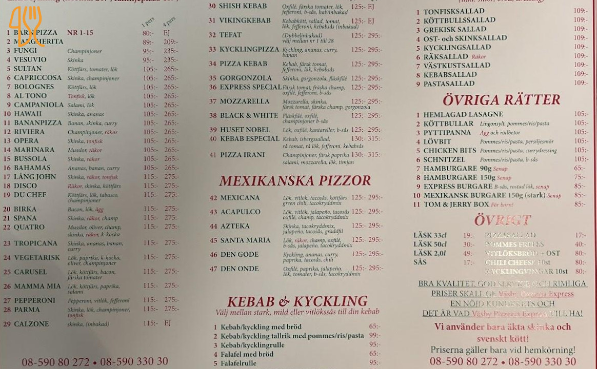 Väsby Pizzeria Express Meny