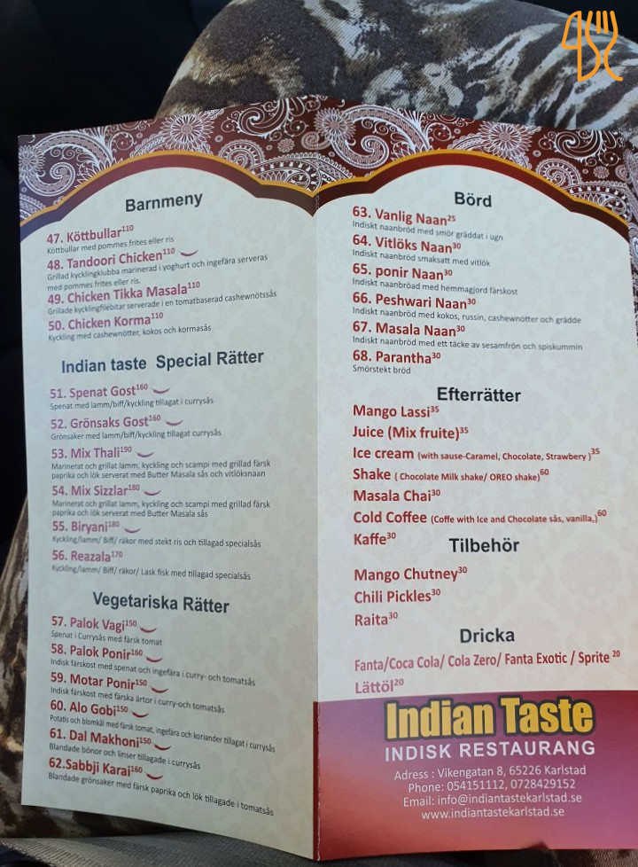 Indian Taste Meny