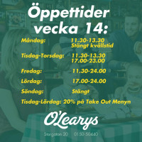 O'learys Katrineholm menu