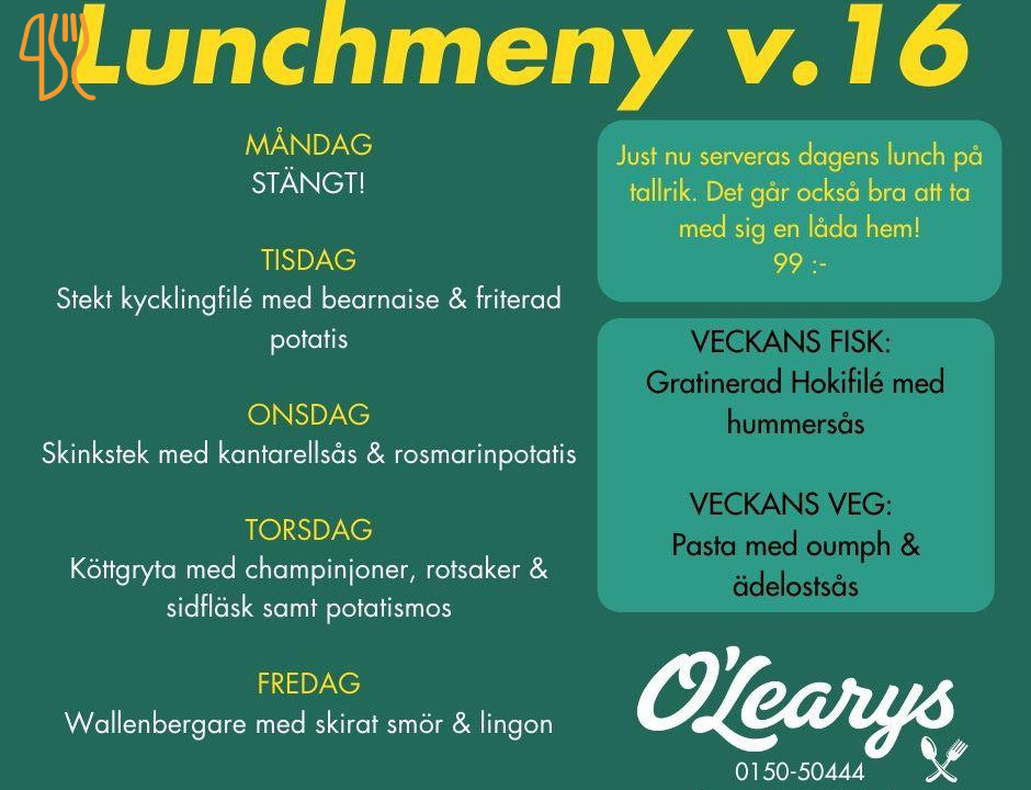 O'learys Katrineholm Meny
