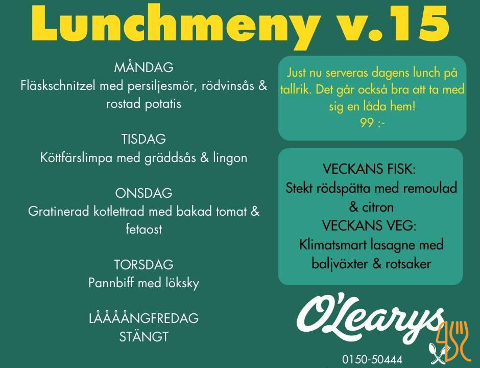 O'learys Katrineholm Meny