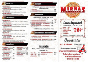 Mirnas Pizzeria menu