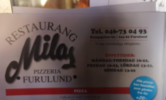 Milas Pizzeria Furulund menu