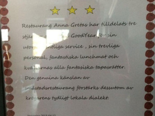 Anna-gretas Restaurang Meny